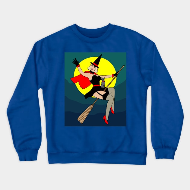 Flying Witch On A Broomstick With A Hat Crewneck Sweatshirt by flofin